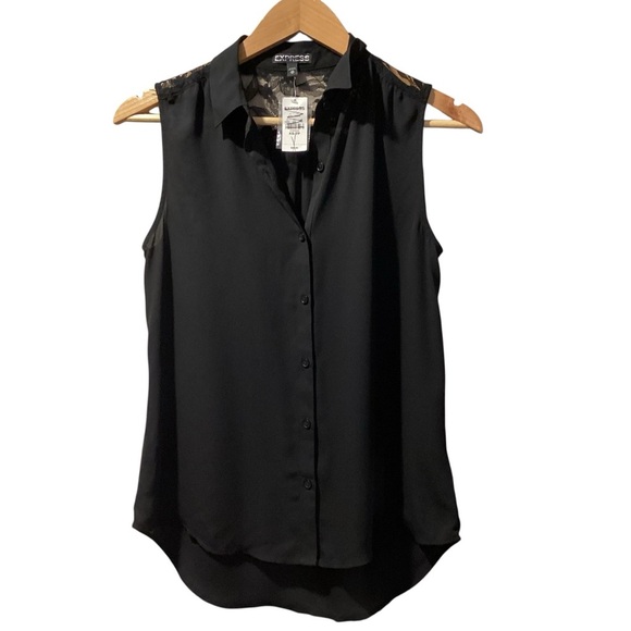 Express‎ Semi-Sheer Black Sleeveless Lace Back Blouse, Size XS NWT - Picture 6 of 6